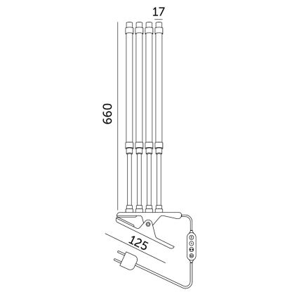 LED Regulowana elastyczna lampa stołowa z klipsem do uprawy roślin VITARO 4xLED/10W/230V czarna