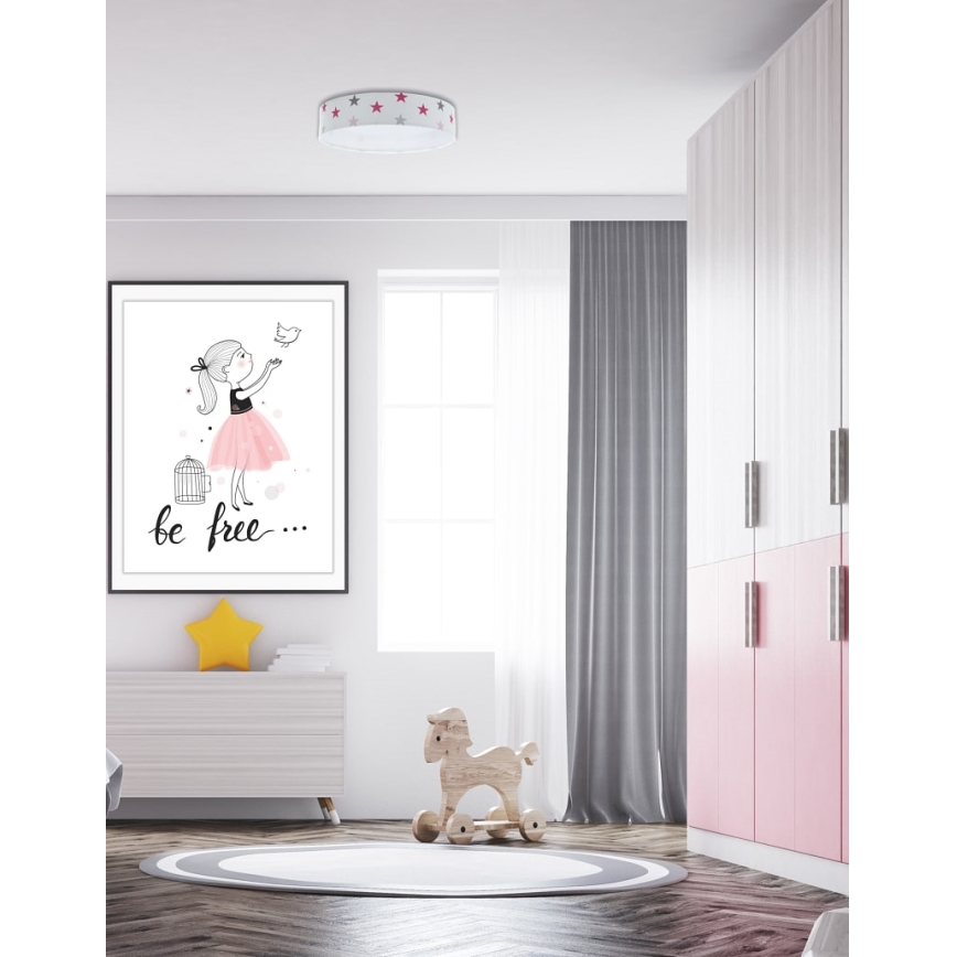 LED Regulowane natynkowe oświetlenie dziecięce SMART GALAXY KIDS LED/24W/230V 3000-6500K gwiazdki białe/różowe/szare + pilot do zdalnego sterowania
