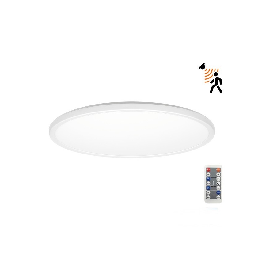 LED Lampa łazienkowa z czujnikiem ruchu i zmierzchu NIVERA LED/18W/230V IP54 3000/4000/6000K śr. 30 cm biała + pilot zdalnego sterowania