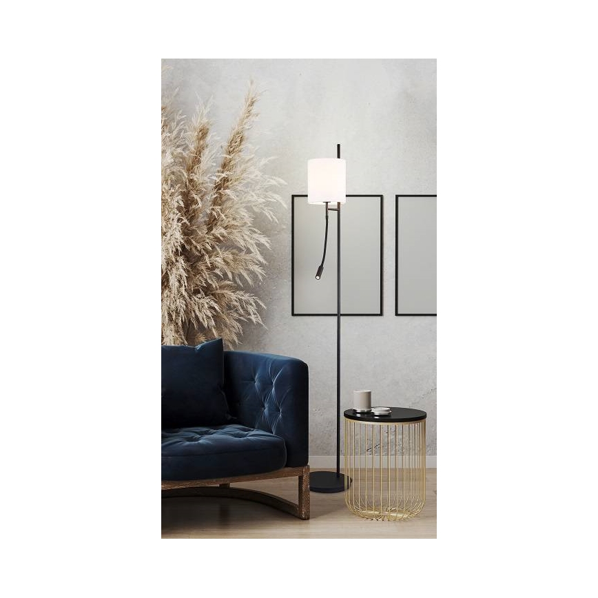 LED Lampa podłogowa TOKYO 1xE27/40W/230V + LED/3W czarny/biały