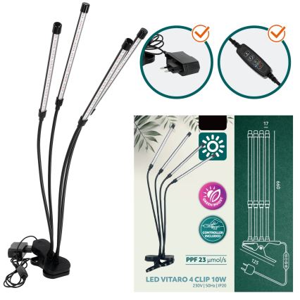 LED Ściemnialna elastyczna lampa stołowa z klipsem do uprawy roślin VITARO 4xLED/10W/230V czarny
