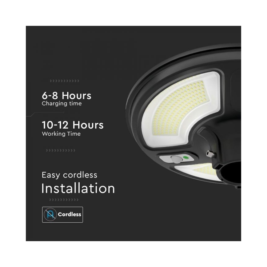 LED Solarna lampa uliczna z czujnikiem LED/10W/3,2V IP65 4000K 15000 mAh + pilot zdalnego sterowania