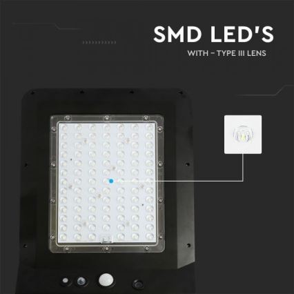 Lampa uliczna LED solarna z czujnikiem LED/40W/9,6V IP65 6000K 12000 mAh + pilot zdalnego sterowania