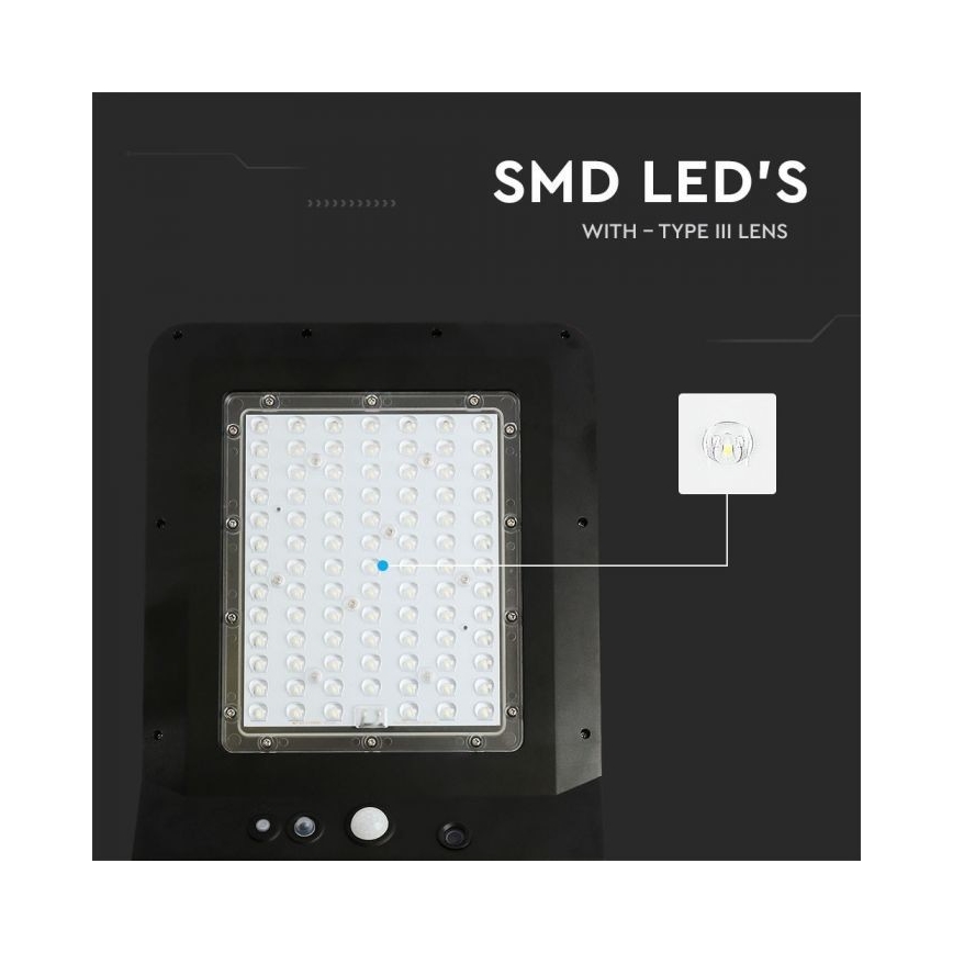 Lampa uliczna LED solarna z czujnikiem LED/40W/9,6V IP65 6000K 12000 mAh + pilot zdalnego sterowania