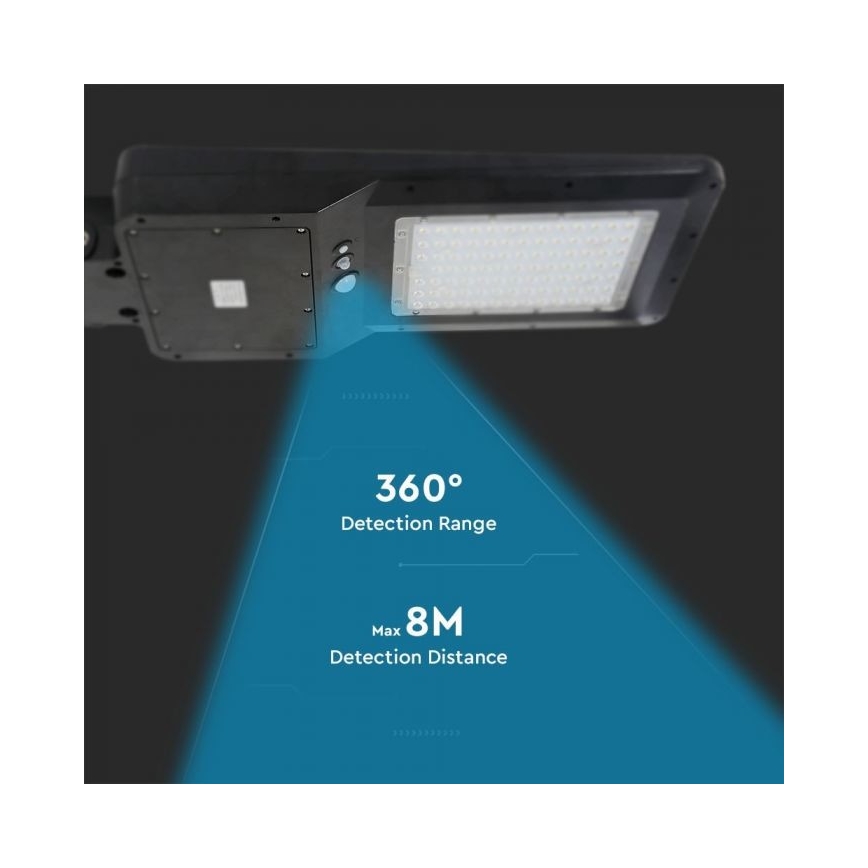Lampa uliczna LED solarna z czujnikiem LED/40W/9,6V IP65 6000K 12000 mAh + pilot zdalnego sterowania