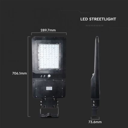 Lampa uliczna LED solarna z czujnikiem LED/40W/9,6V IP65 6000K 12000 mAh + pilot zdalnego sterowania