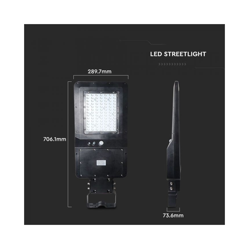 Lampa uliczna LED solarna z czujnikiem LED/40W/9,6V IP65 6000K 12000 mAh + pilot zdalnego sterowania