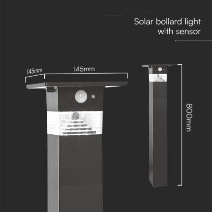 LED Lampa solarna z czujnikiem LED/2,5W/3,7V IP54 3000K