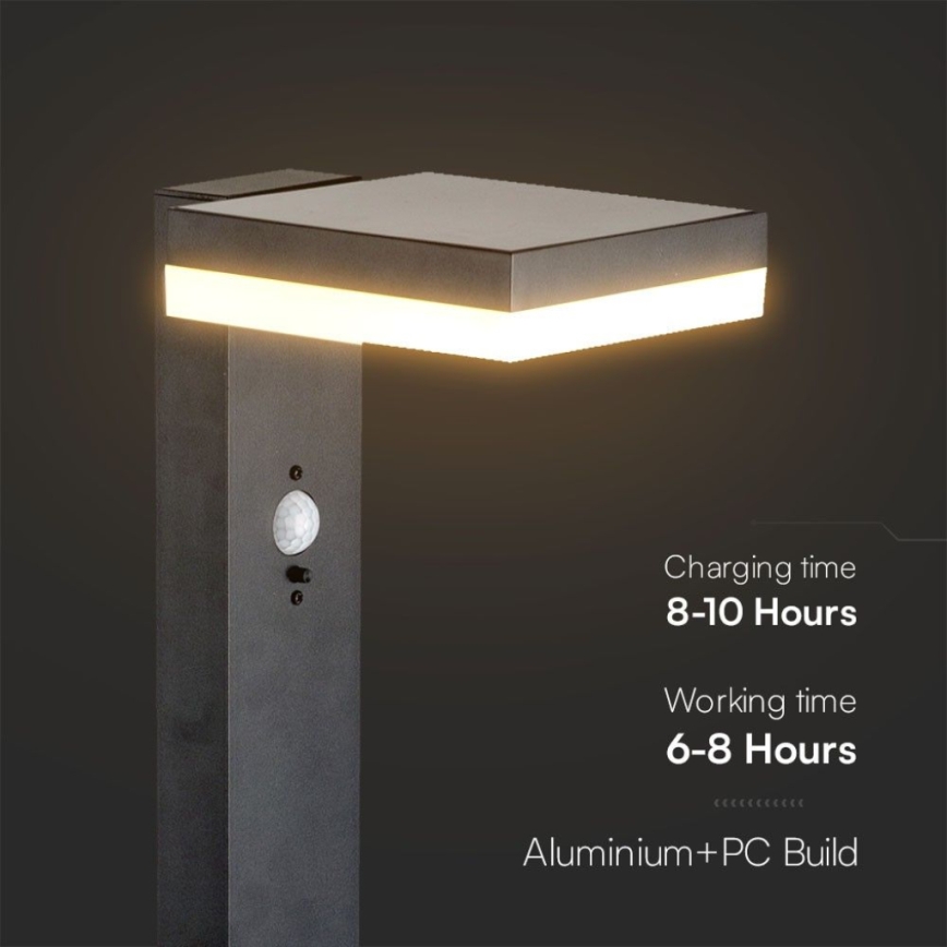 LED Lampa solarna z czujnikiem LED/2W/3,7V IP54 3000K 2200 mAh kanciasty czarny