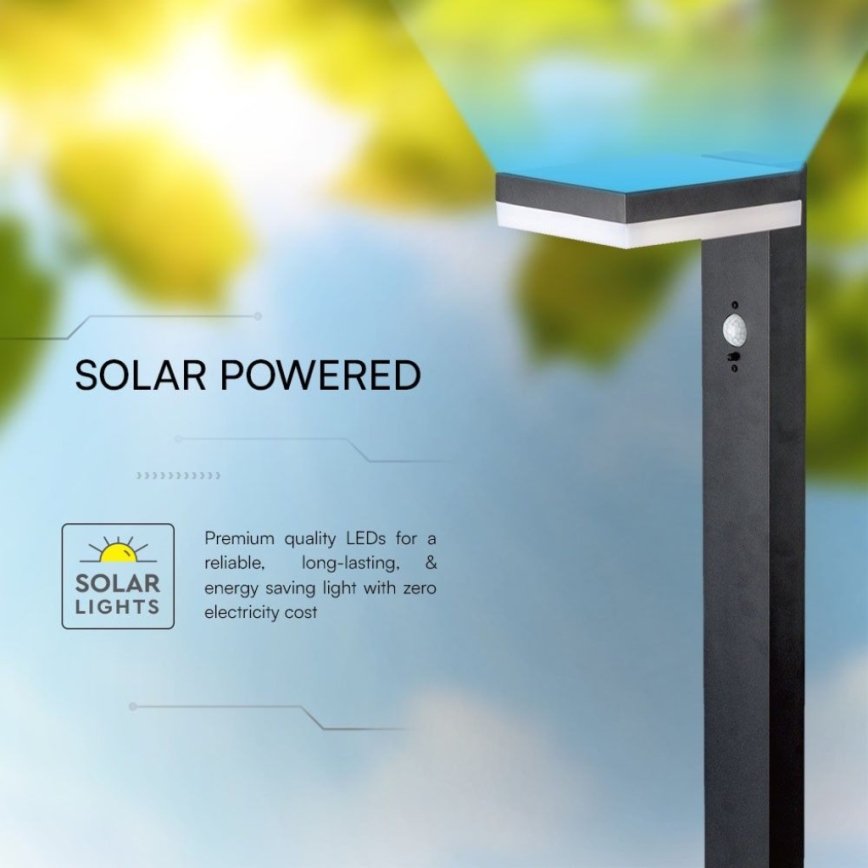 LED Lampa solarna z czujnikiem LED/2W/3,7V IP54 3000K 2200 mAh kanciasty czarny