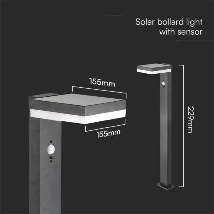 LED Lampa solarna z czujnikiem LED/2W/3,7V IP54 3000K 2200 mAh kanciasty czarny