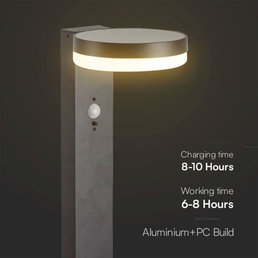 LED Lampa solarna z czujnikiem LED/2W/3,7V IP54 3000K 2200 mAh okrągły czarny