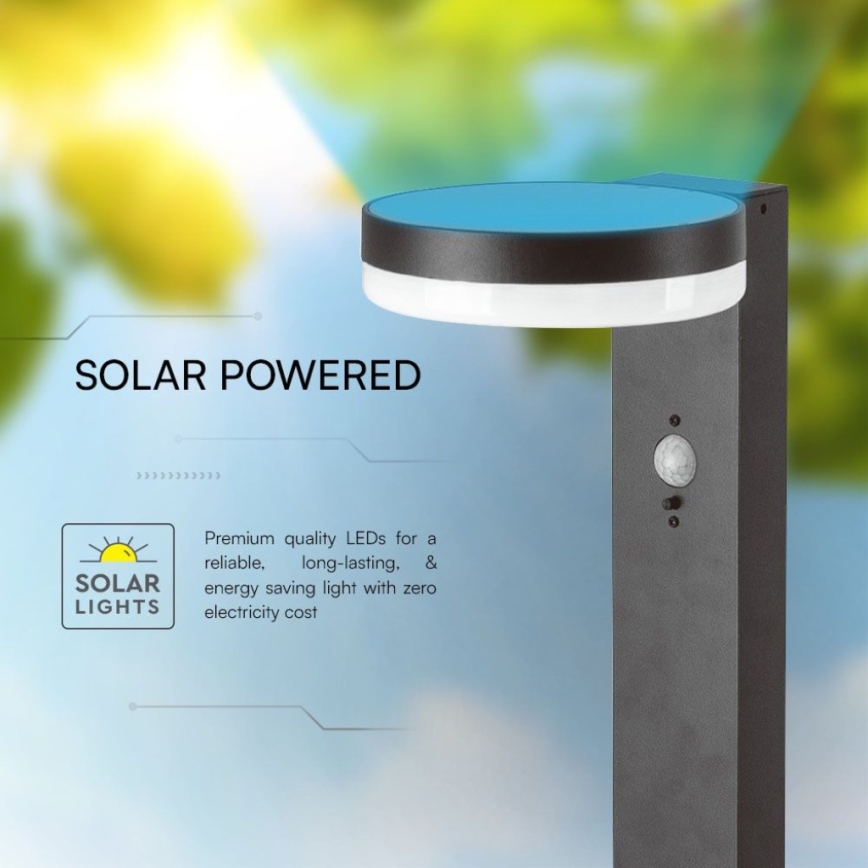 LED Lampa solarna z czujnikiem LED/2W/3,7V IP54 3000K 2200 mAh okrągły czarny