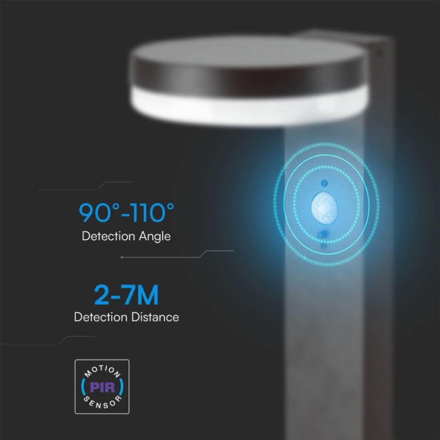 LED Lampa solarna z czujnikiem LED/2W/3,7V IP54 3000K 2200 mAh okrągły czarny