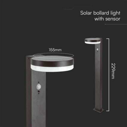 LED Lampa solarna z czujnikiem LED/2W/3,7V IP54 3000K 2200 mAh okrągły czarny