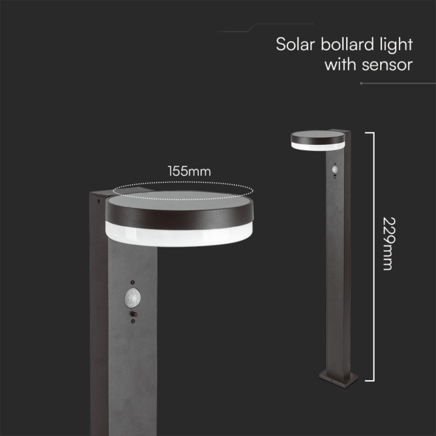 LED Lampa solarna z czujnikiem LED/2W/3,7V IP54 3000K 2200 mAh okrągły czarny