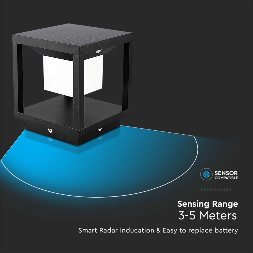 LED Lampa solarna z czujnikiem LED/2W/5,5V 3000K IP65 2600 mAh czarny