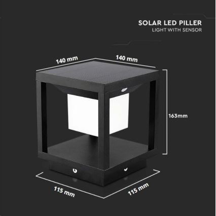 LED Lampa solarna z czujnikiem LED/2W/5,5V 3000K IP65 2600 mAh czarny