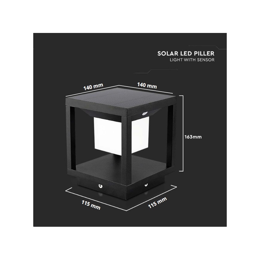 LED Lampa solarna z czujnikiem LED/2W/5,5V 3000K IP65 2600 mAh czarny