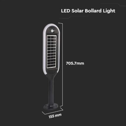 LED Lampa solarna z czujnikiema BOLLARD LED/5W/5,5V IP65 4000K