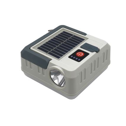 LED Ściemnialna ładowalna solární lampa z funkcją power banku LED/1W/5,5V 8000K IPX4 1200 mAh szary