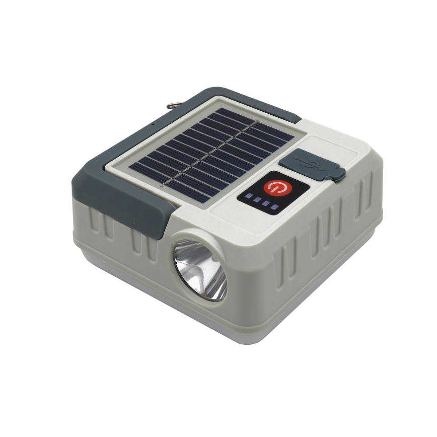 LED Ściemnialna ładowalna solární lampa z funkcją power banku LED/1W/5,5V 8000K IPX4 1200 mAh szary