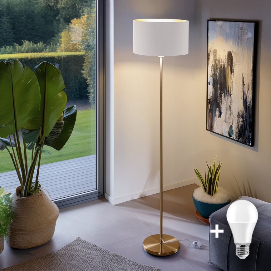LED lampa stojąca TUNJA 1xE27/20W/230V śr. 38 cm złota/biała