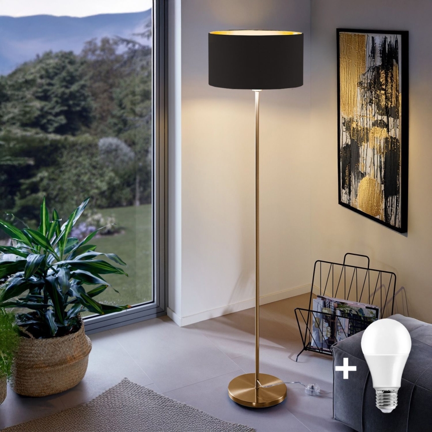 LED lampa stojąca TUNJA 1xE27/20W/230V, śr. 38 cm, złota/czarna