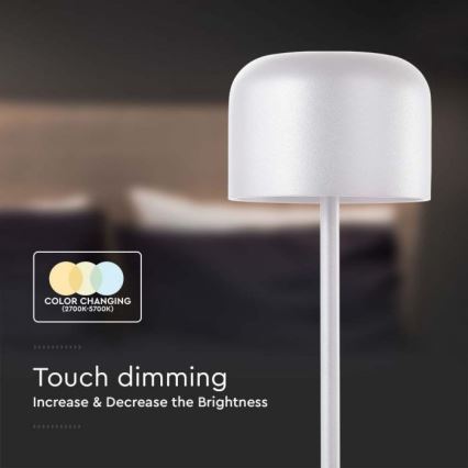 LED Regulowana jasność, ładowalna, dotykowa lampa stołowa LED/1,5W/5V 2700-5700K IP54 2200 mAh biała
