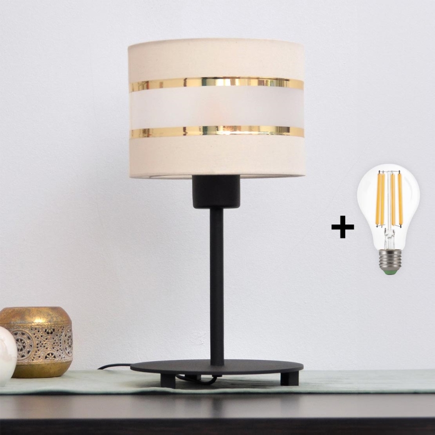 LED Lampa stołowa HELEN 1xE27/15W/230V kremowy/czarny/złoty