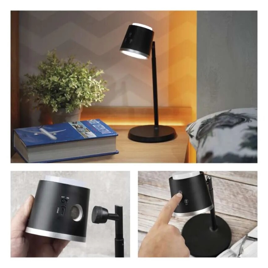 LED Lampa stołowa ściemnialna do ładowania 4w1 LED/6W/3,7V 3000K/4000K/6500K 1500mAh czarne