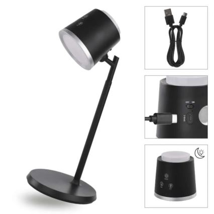 LED Lampa stołowa ściemnialna do ładowania 4w1 LED/6W/3,7V 3000K/4000K/6500K 1500mAh czarne