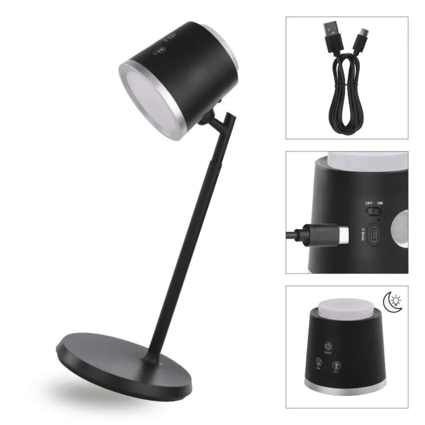 LED Lampa stołowa ściemnialna do ładowania 4w1 LED/6W/3,7V 3000K/4000K/6500K 1500mAh czarne