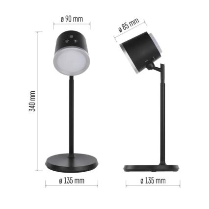 LED Lampa stołowa ściemnialna do ładowania 4w1 LED/6W/3,7V 3000K/4000K/6500K 1500mAh czarne