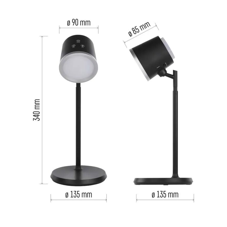 LED Lampa stołowa ściemnialna do ładowania 4w1 LED/6W/3,7V 3000K/4000K/6500K 1500mAh czarne