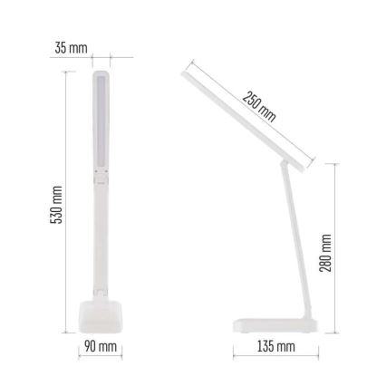 LED Lampa stołowa ściemnialna do ładowania LED/5W/3,7V 3000K/4000K/6500K 800mAh białe