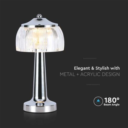 LED Ściemnialna akumulatorowa dotykowa lampka stołowa LED/1W/5V 3000-6000K 1800 mAh chrom błyszczący