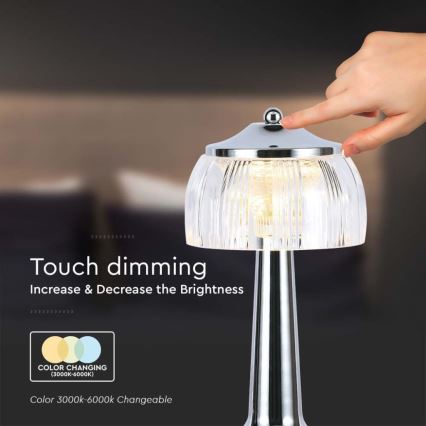 LED Ściemnialna akumulatorowa dotykowa lampka stołowa LED/1W/5V 3000-6000K 1800 mAh chrom błyszczący