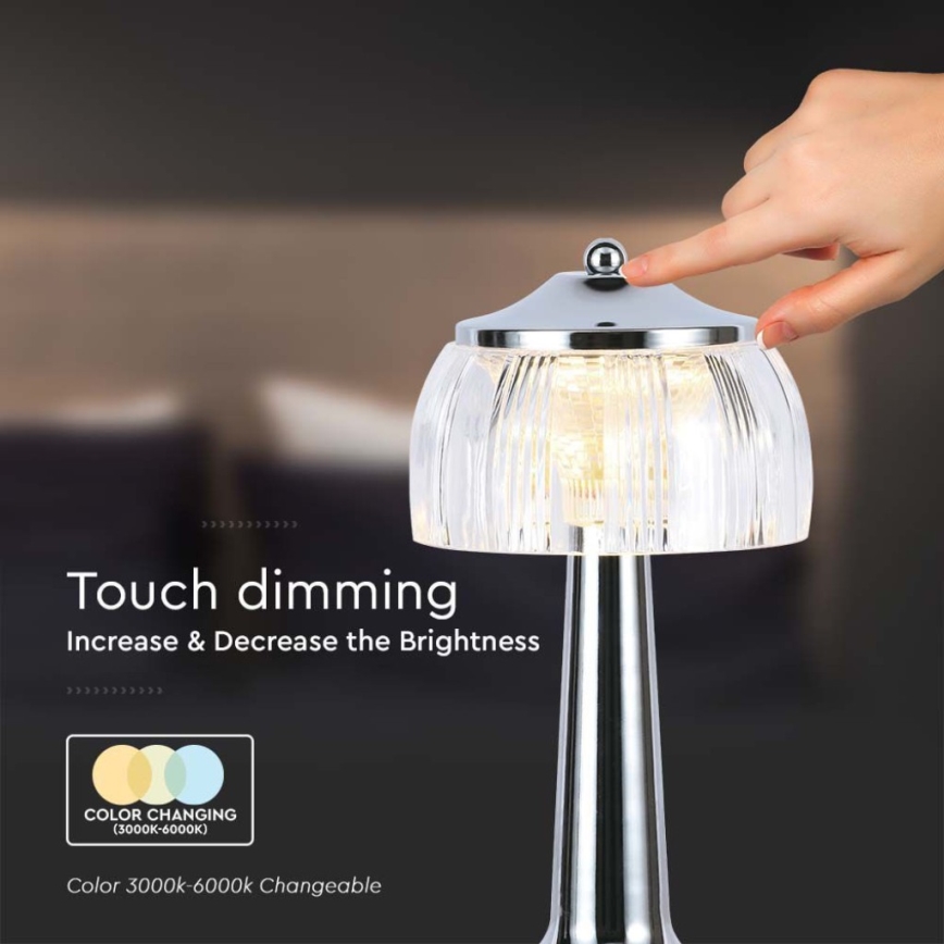 LED Ściemnialna akumulatorowa dotykowa lampka stołowa LED/1W/5V 3000-6000K 1800 mAh chrom błyszczący