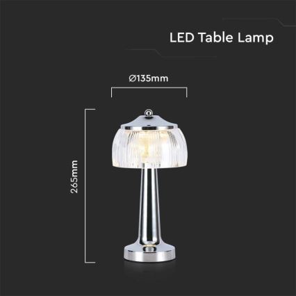LED Ściemnialna akumulatorowa dotykowa lampka stołowa LED/1W/5V 3000-6000K 1800 mAh chrom błyszczący
