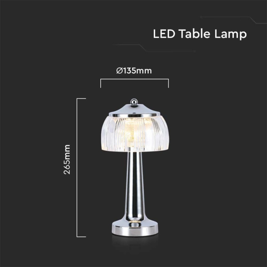 LED Ściemnialna akumulatorowa dotykowa lampka stołowa LED/1W/5V 3000-6000K 1800 mAh chrom błyszczący