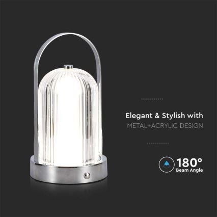 LED Ściemnialna akumulatorowa dotykowa lampka stołowa LED/1W/5V 3000-6000K 1800 mAh matowy chrom