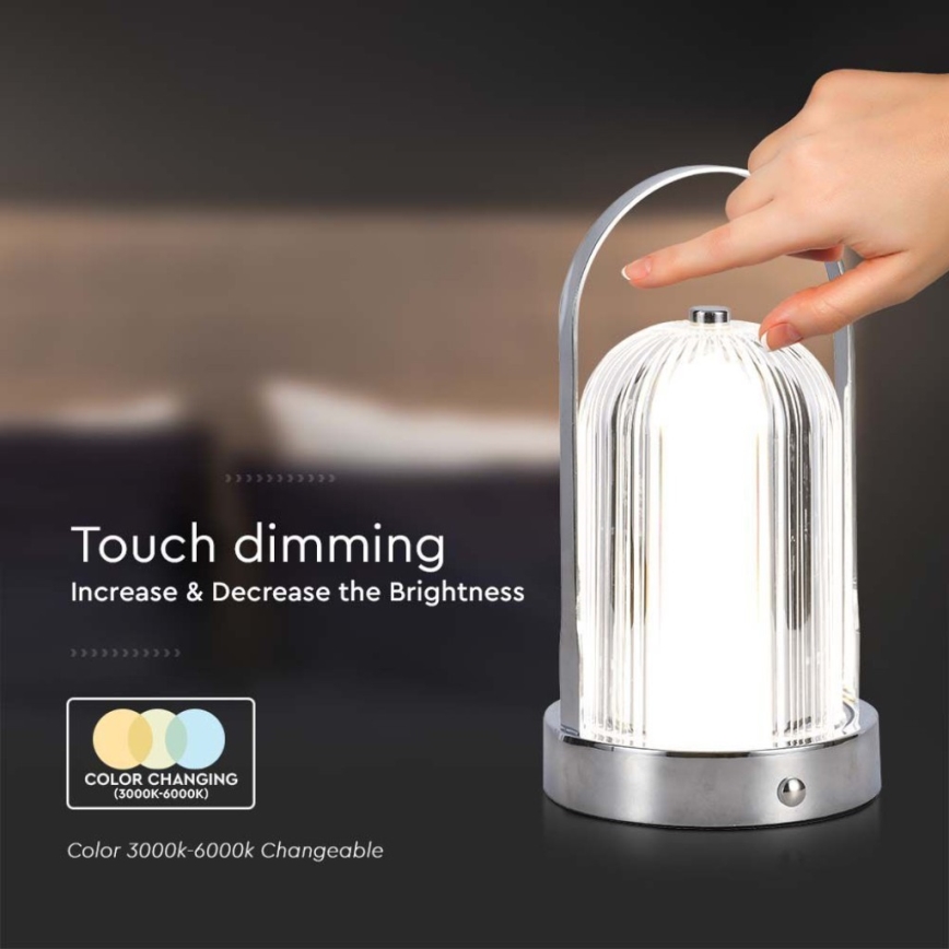 LED Ściemnialna akumulatorowa dotykowa lampka stołowa LED/1W/5V 3000-6000K 1800 mAh matowy chrom