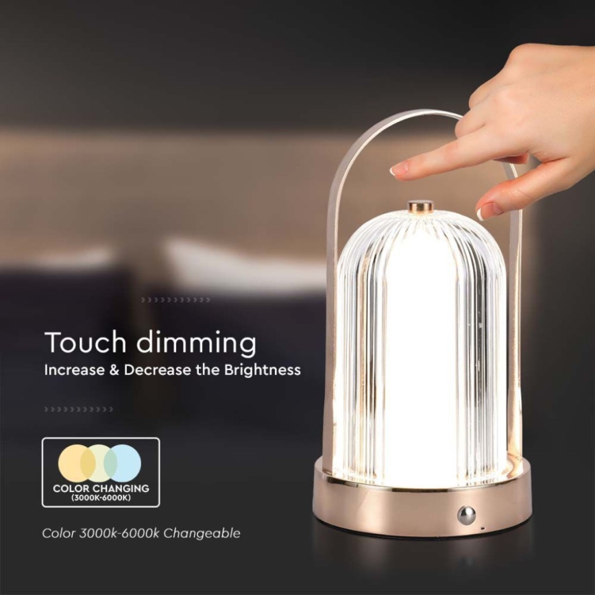 LED Ściemnialna akumulatorowa dotykowa lampka stołowa LED/1W/5V 3000-6000K 1800 mAh miedź