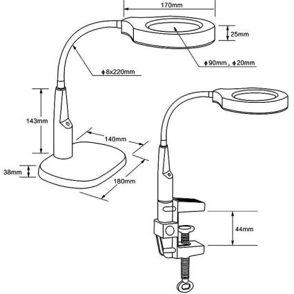 LED Lampa stołowa ściemnialna ze szkłem powiększającym dwuogniskowym LED/6W/230V 6000-7000K biała