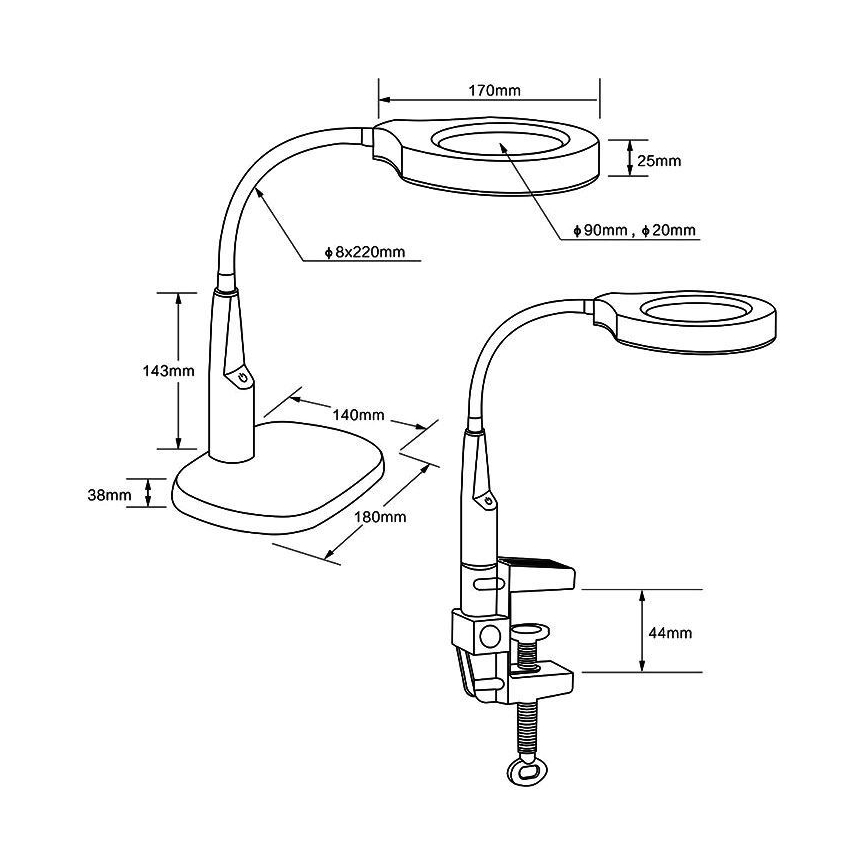 LED Lampa stołowa ściemnialna ze szkłem powiększającym dwuogniskowym LED/6W/230V 6000-7000K biała