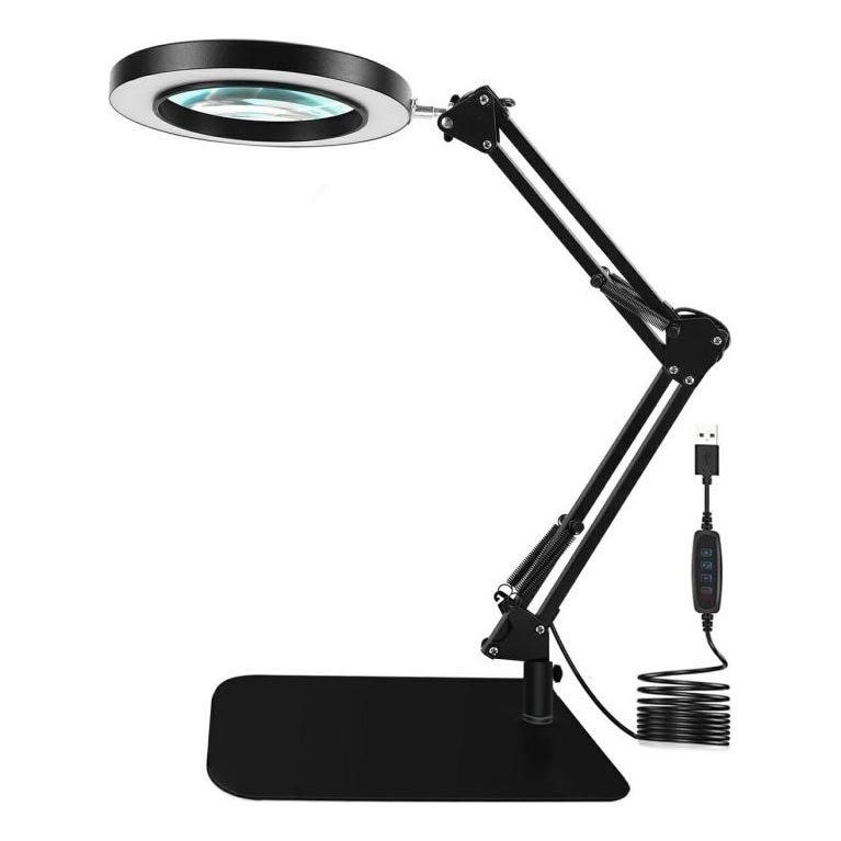 LED Lampa stołowa ściemnialna ze szkłem powiększającym LED/11W/5V 3000-6000K czarna