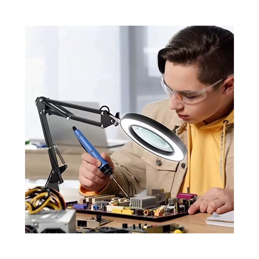 LED Lampa stołowa ściemnialna ze szkłem powiększającym LED/11W/5V 3000-6000K czarna