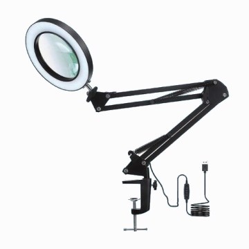 LED Lampa stołowa ściemnialna ze szkłem powiększającym LED/22W/5V 4000-6000K czarna