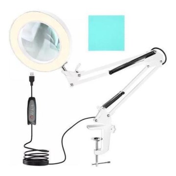 LED Lampa stołowa ściemnialna ze szkłem powiększającym LED/6W/5V 3000K/4000K/6000K biała
